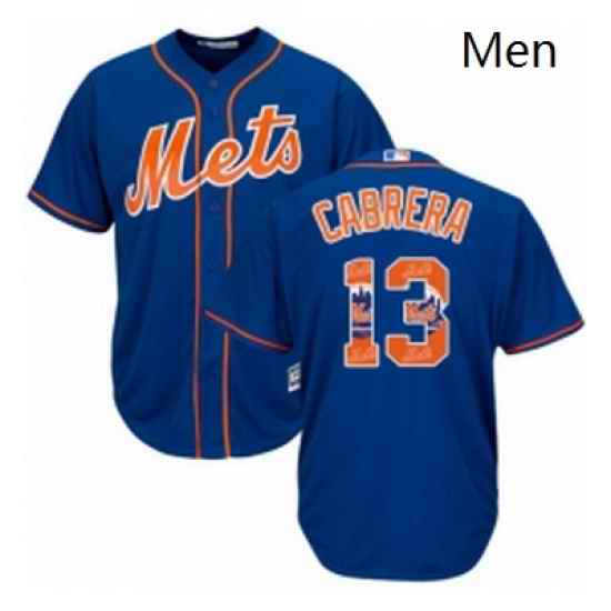 Mens Majestic New York Mets 13 Asdrubal Cabrera Authentic Royal Blue Team Logo Fashion Cool Base MLB Jersey